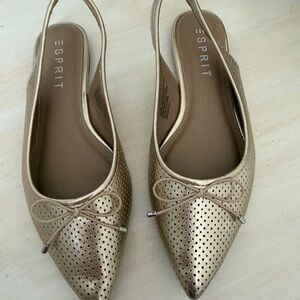 Esprit Gold Perforated Pointed-Toe Slingback Flats